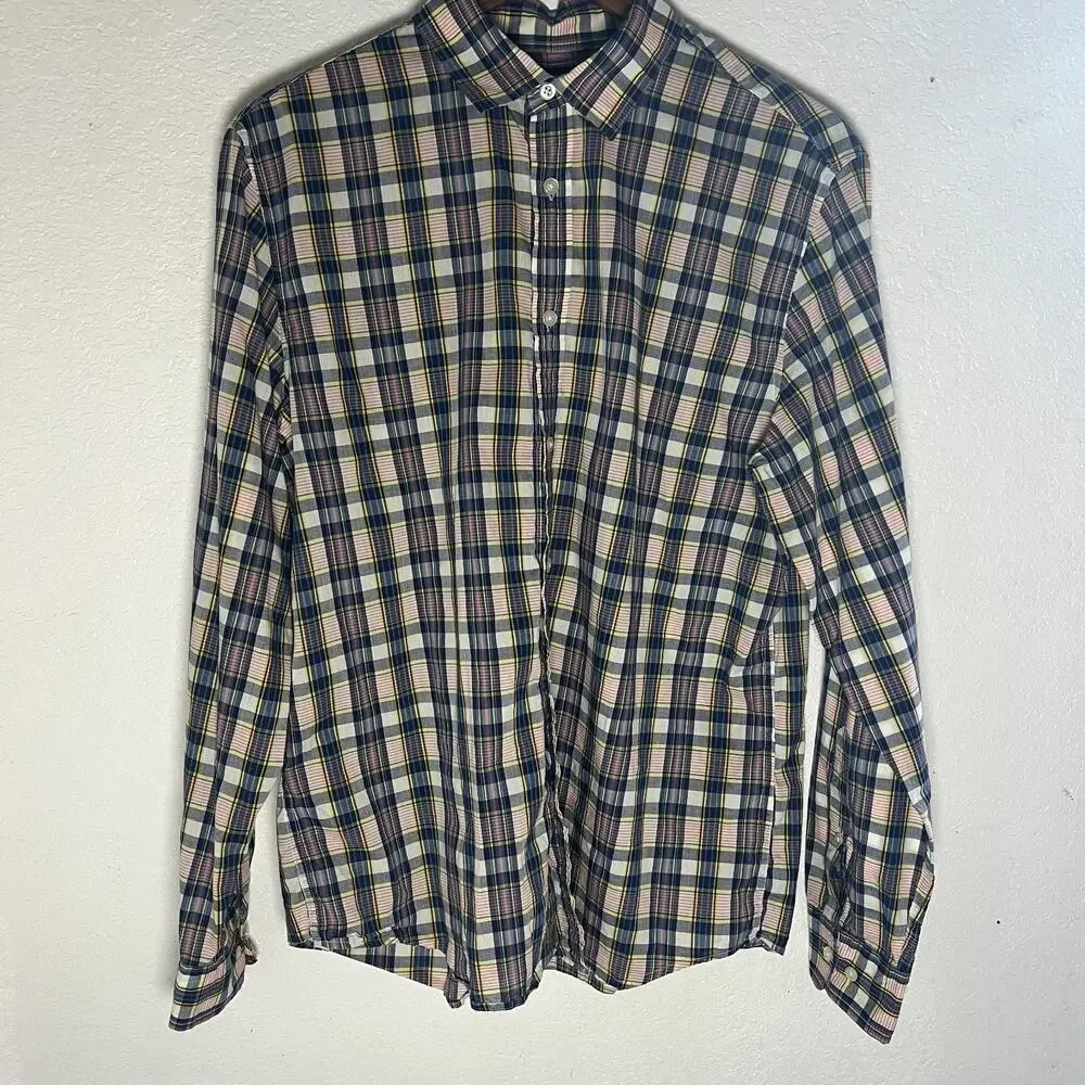 Banana Republic Shirt Men Medium Multi Check Button Up Luxe Flannel Preppy Grant